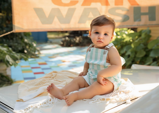 Bondoux Neon Green Striped Boys Romper