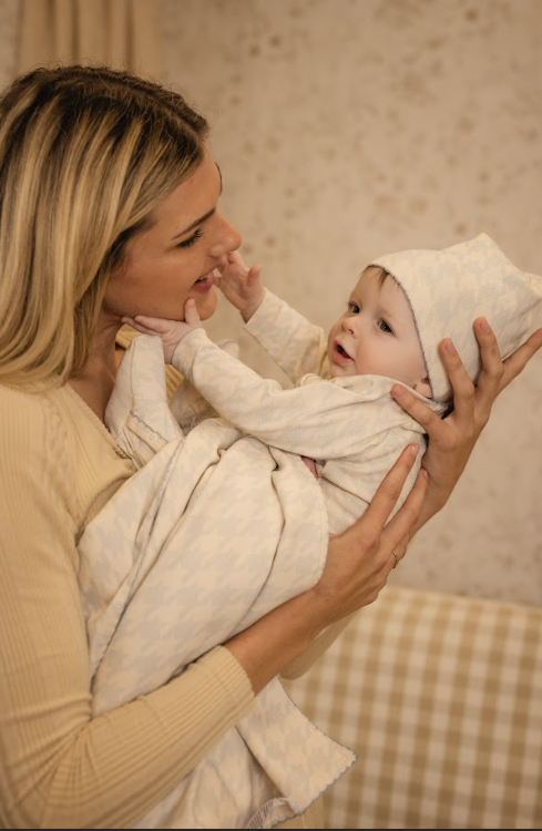 Bondoux Houndstooth Blue Print Boys Layette Set