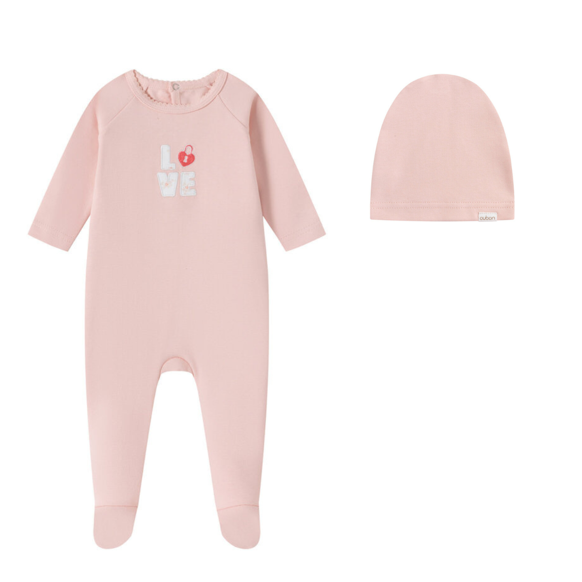 Oubon Love Patchwork Cotton Footie Set- Pink