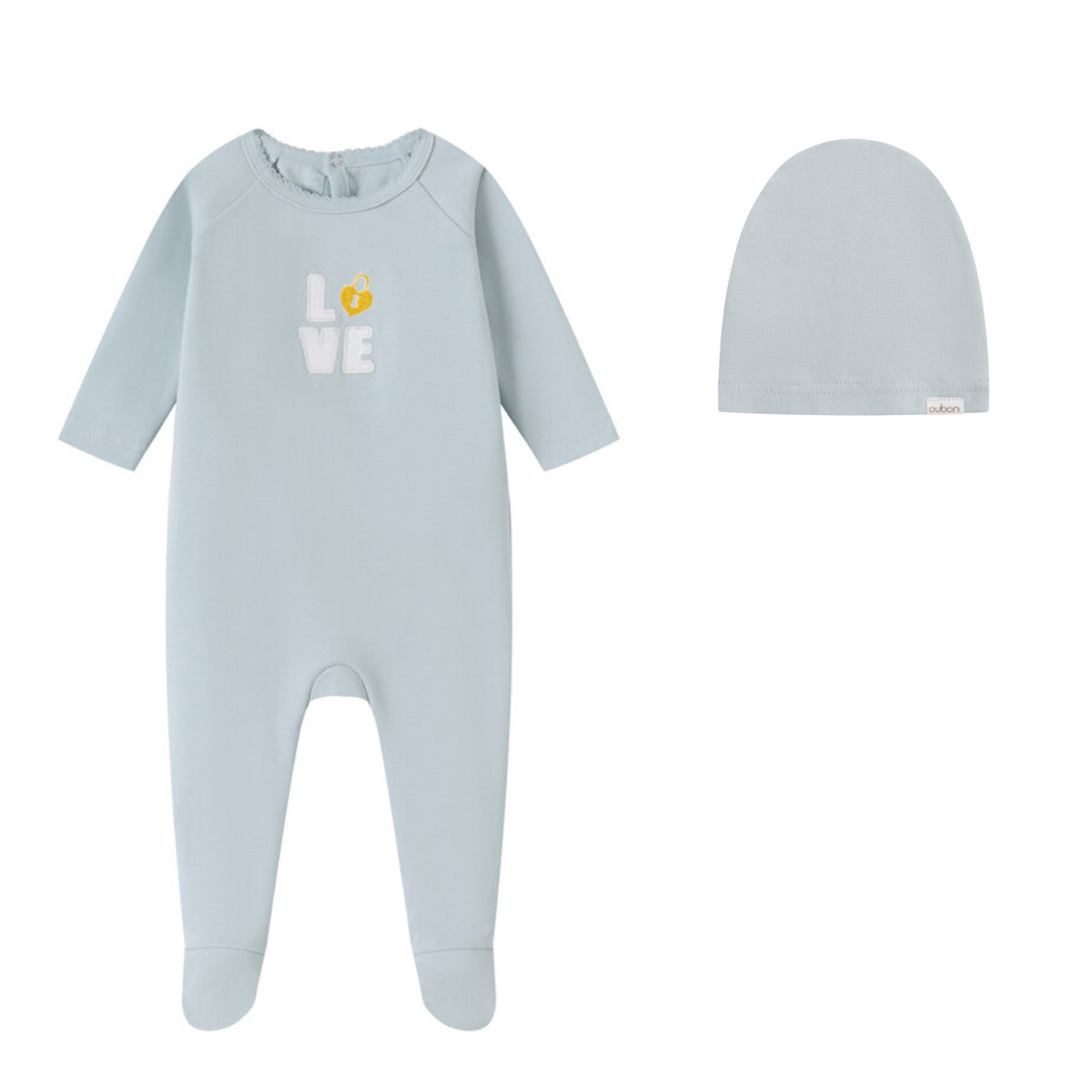 Oubon Love Patchwork Cotton Footie Set- Blue