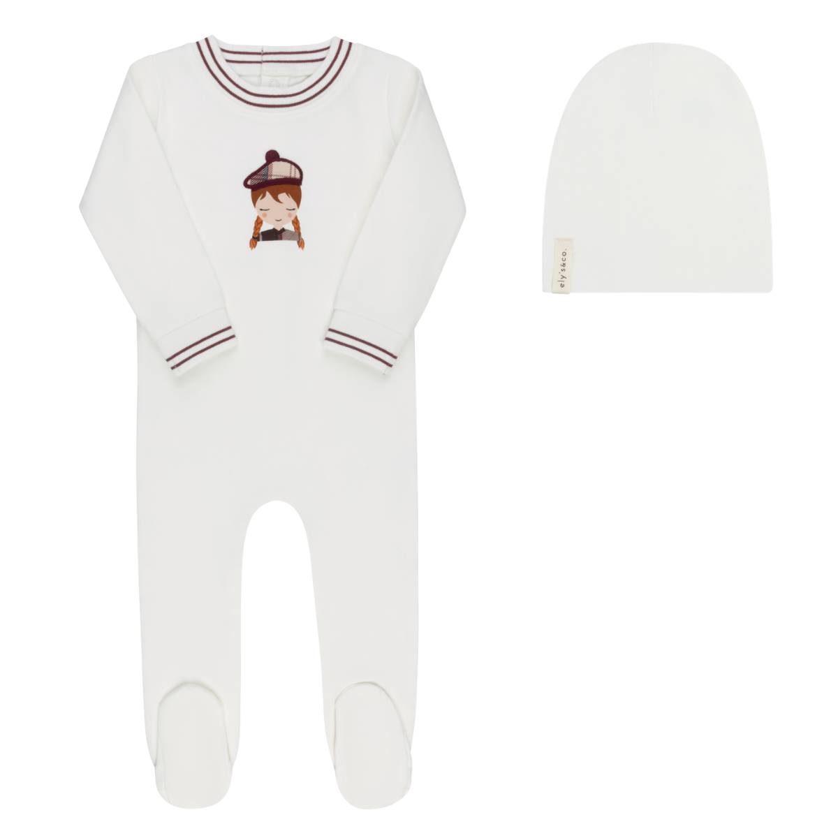 Ely's and Co French Terry Scottish Footie Set- Ivory Pink