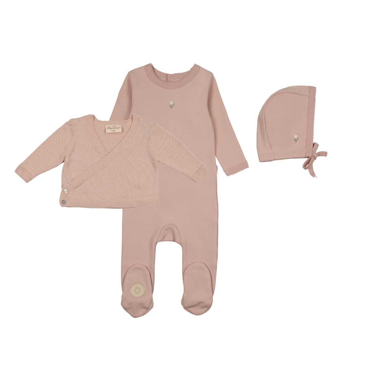 Mon Tresor Blooming Cardigan Girls Footie & Hat Set - Orchid Pink