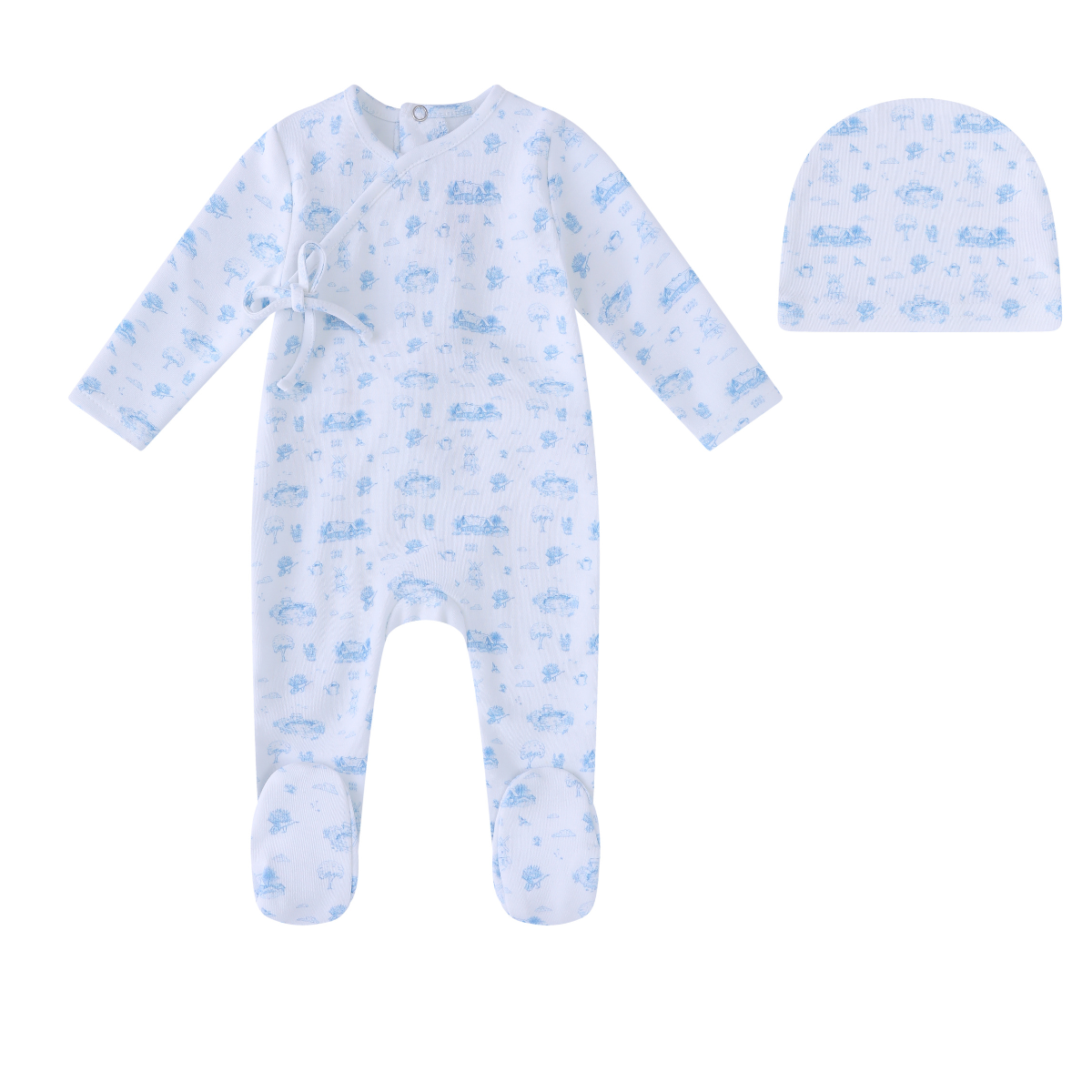 Mini Label Toile Garden Print Footie Set-Boys
