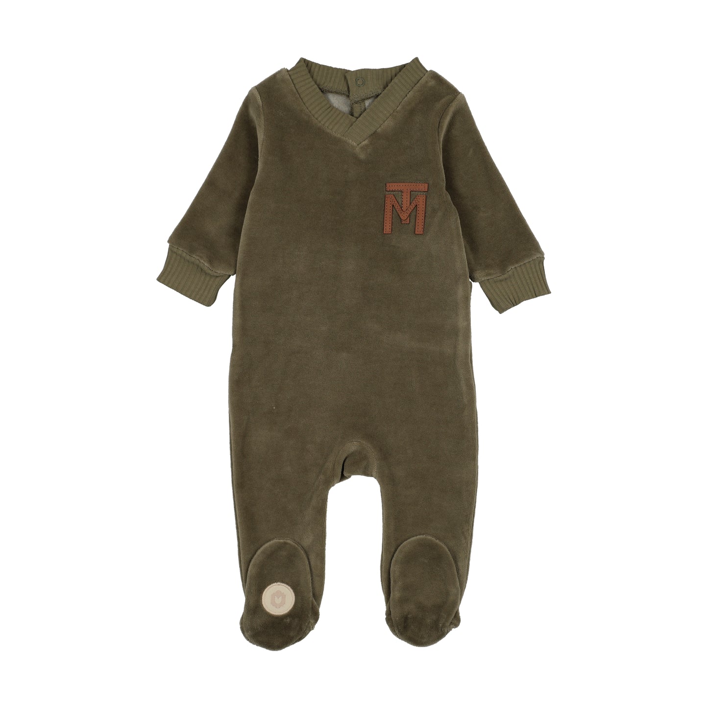 Mon Tresor V-Neck Emblem Footie- Sage