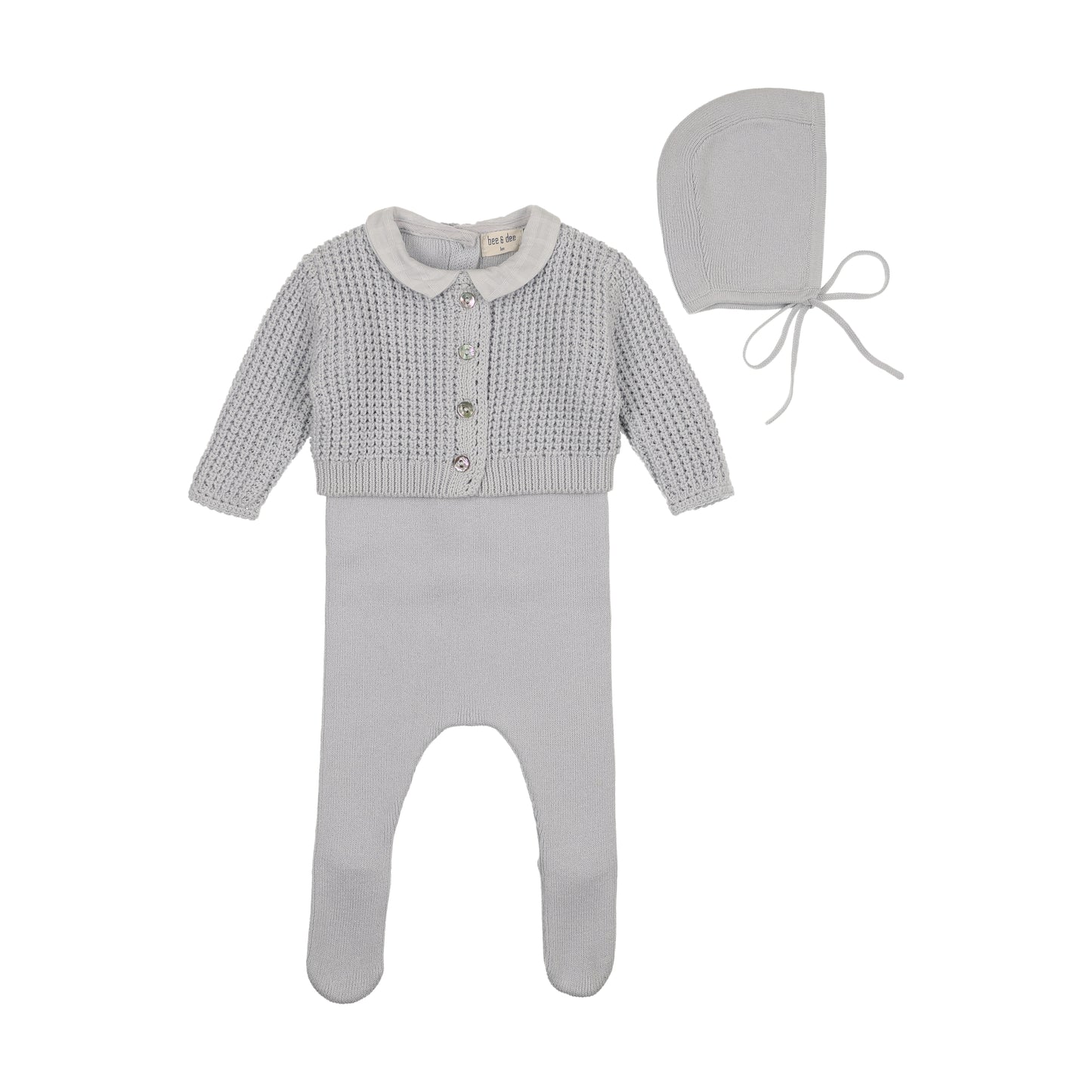 Bee & Dee Waffle Cardigan Set- Crisp Blue