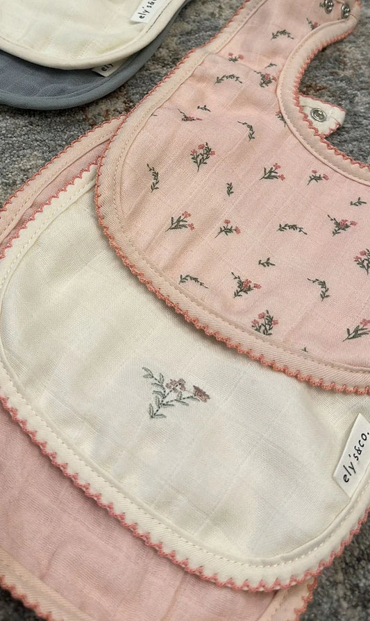 Ely's and Co 3 Pack Bib Pink Gingko Print/Embroidery