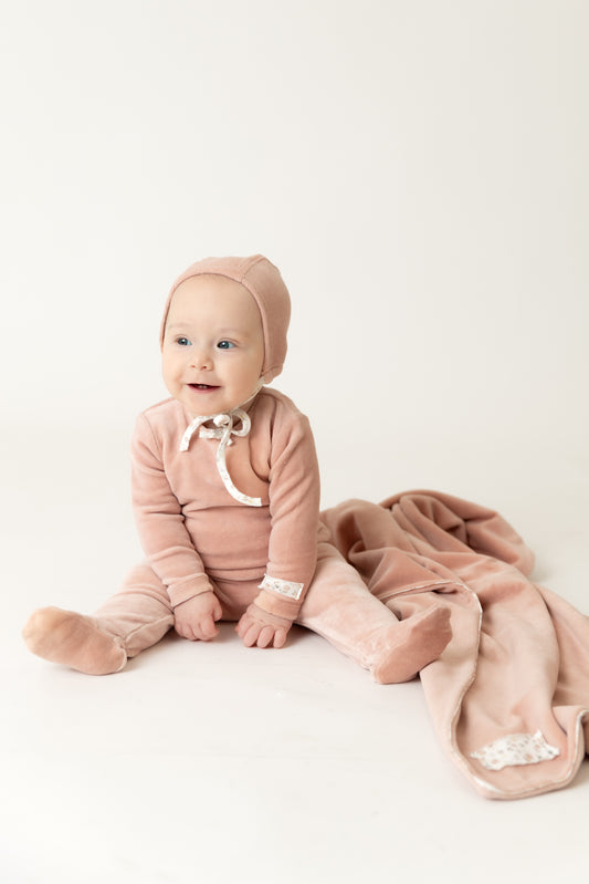 Bee & Dee Whimsical Bloom Footie+ Bonnet- Rose