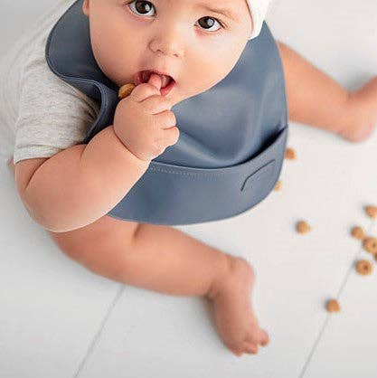 Bleu La La Soft Vegan Leather Easy Clean Bibs 0-12 Months: Steel Blue & Grey