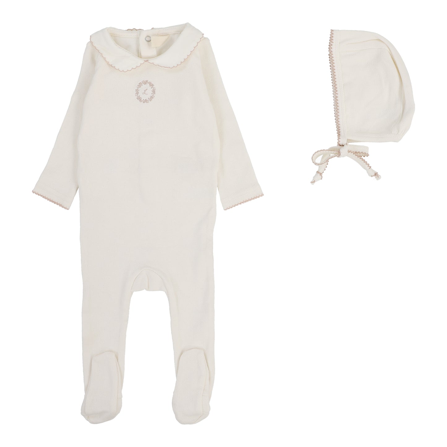 Lilette Emblem Embroidered Footie+Hat-Cream/Pink