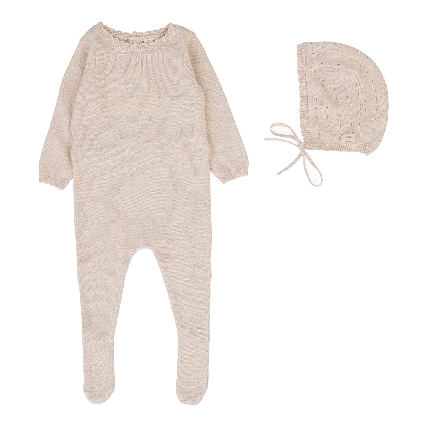 Lilette Dotty Knit Footie+Hat-Petal