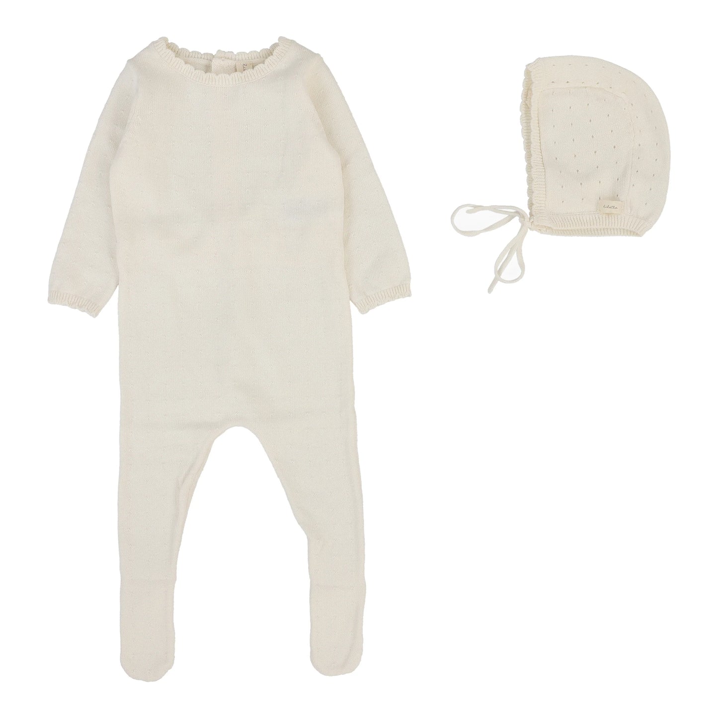 Lilette Dotty Knit Footie+Hat-Cream