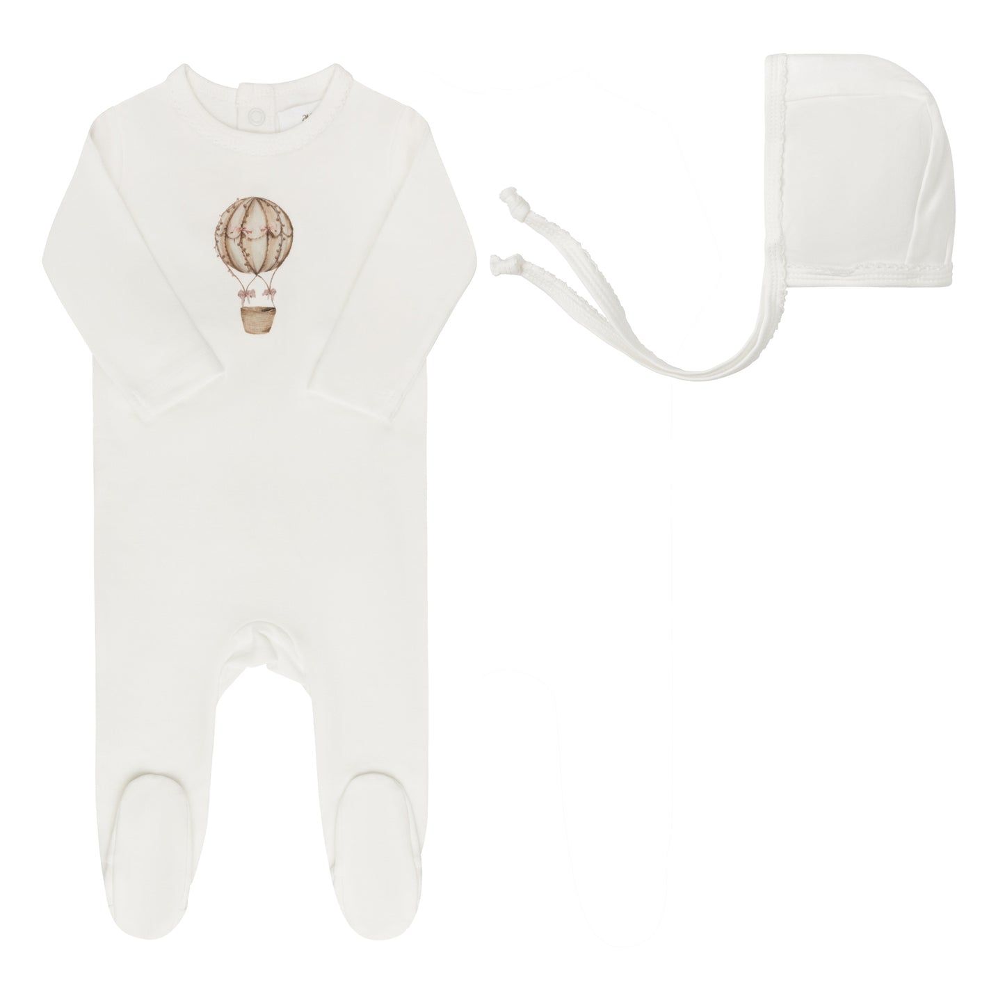 Aurora French Terry Hot Air Balloon Collection Ivory/Pink -Footie + Bonnet