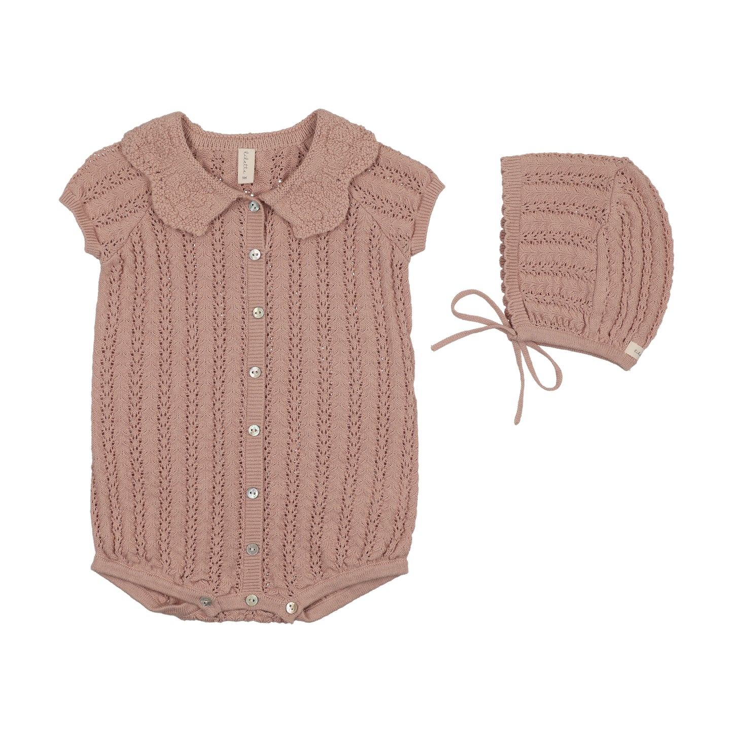 Lilette Crochet Knit Girl's Romper- Dusty Pink