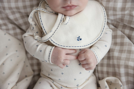 Lilette Cherry Pointelle Bib- Cream/Blue