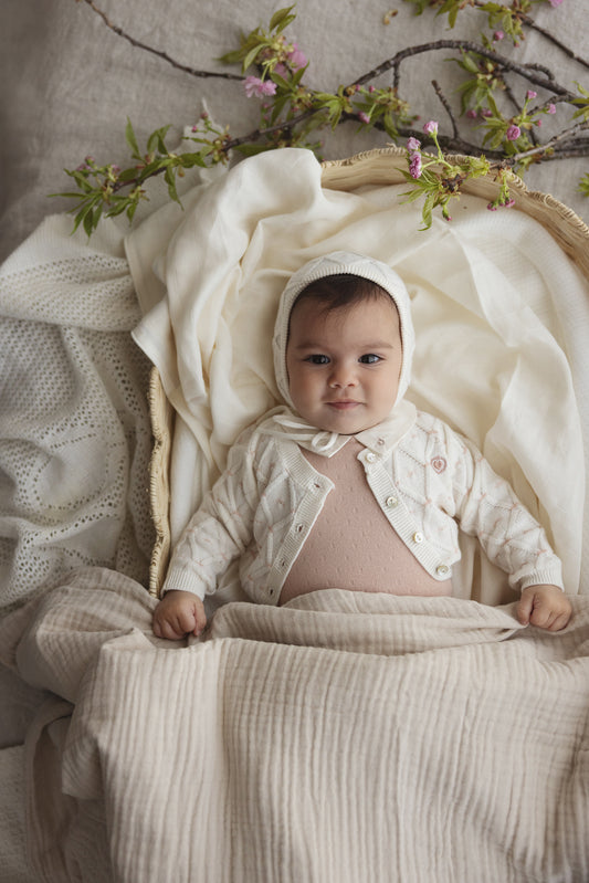 Lilette Sweetheart Knit Cardigan Set - Cream/Dusty Pink