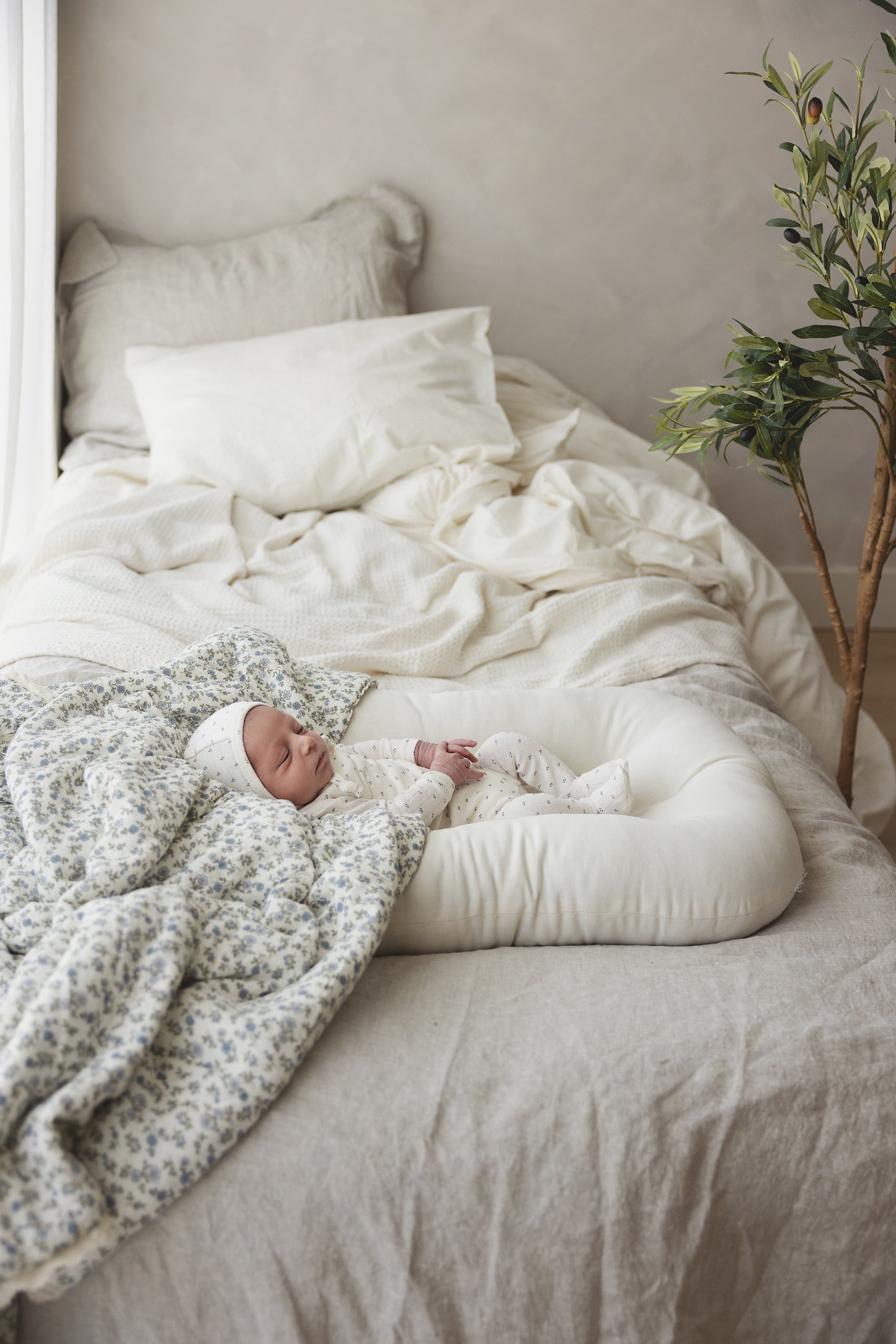 Lilette Floret Print Layette Set-Cream/Blue