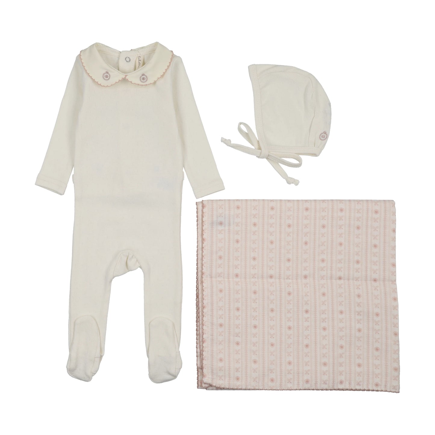 Lilette Sweetheart Collar Layette Set-Cream/Pink
