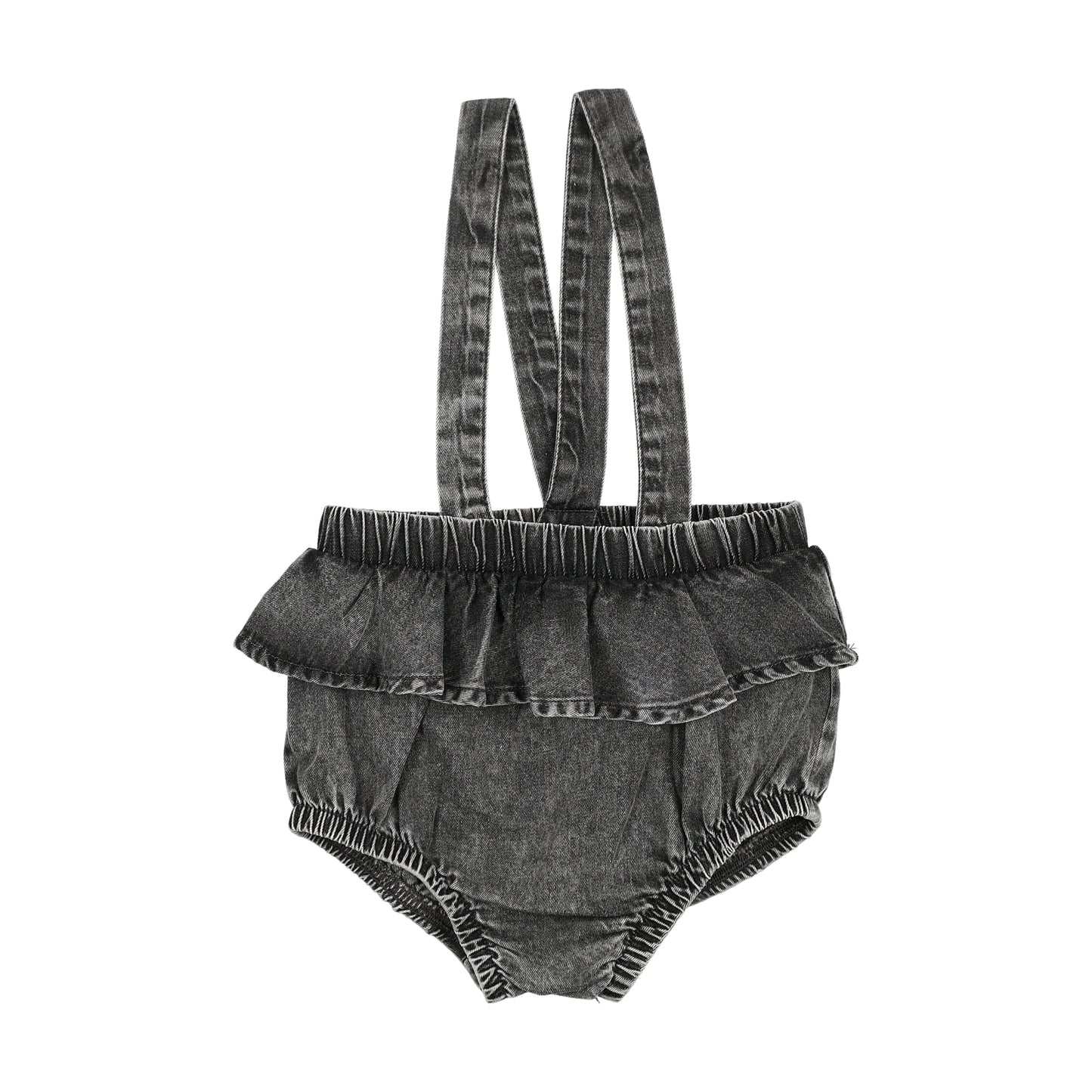 Lil Legs Denim Flutter Suspender Bloomer- Black Wash