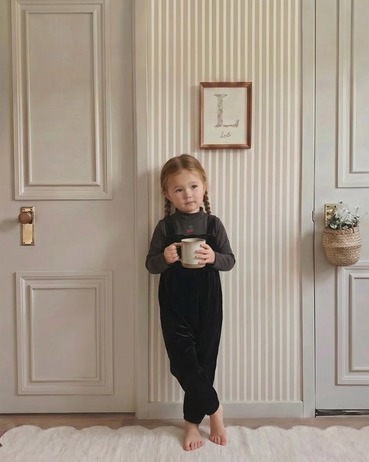 Lil Legs Cherry Mockneck Romper- Black