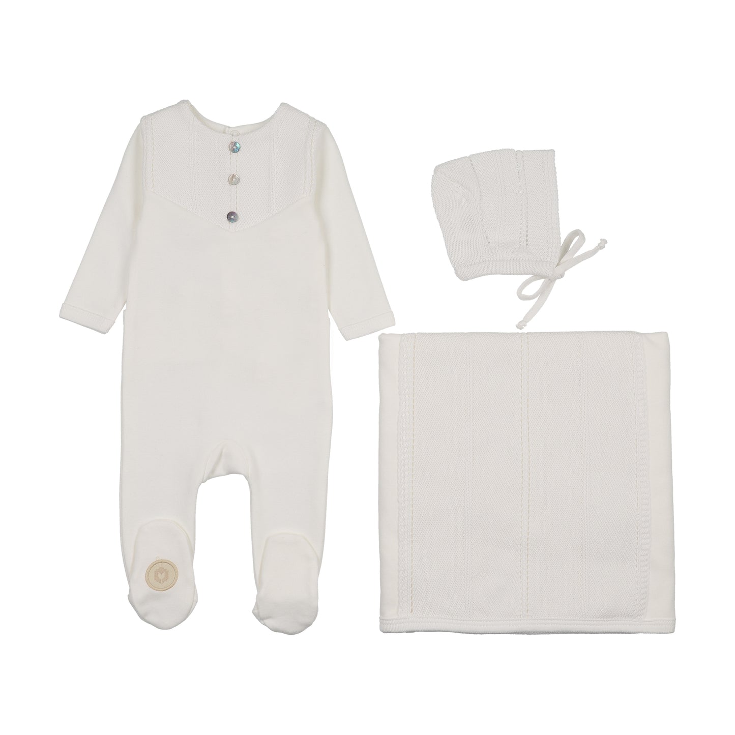 Mon Tresor V-Knit Henley Layette Set- Ivory