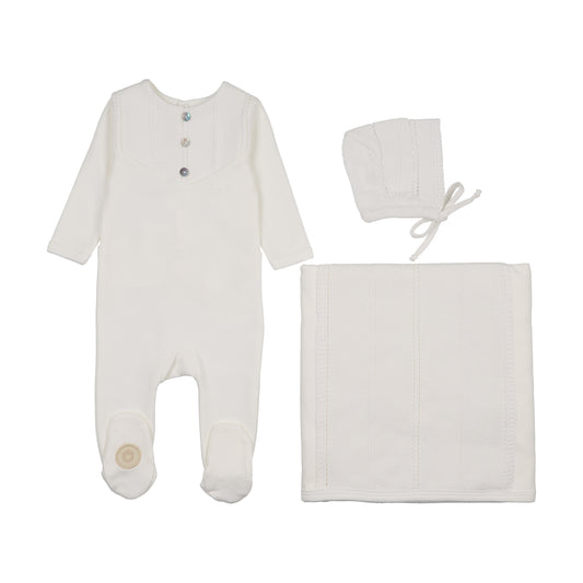 Mon Tresor V-Knit Henley Layette Set- Ivory