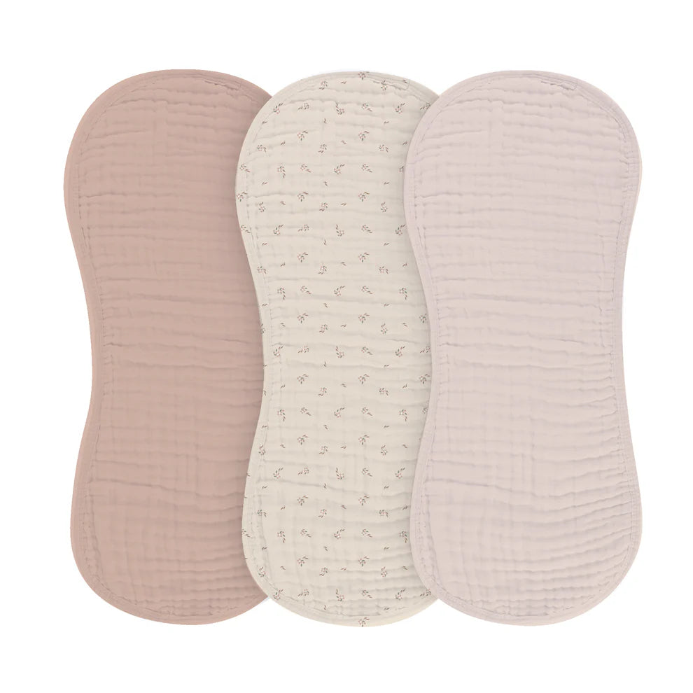 Ely's and Co 3 Pack Muslin Burp Cloths Floral- Pink