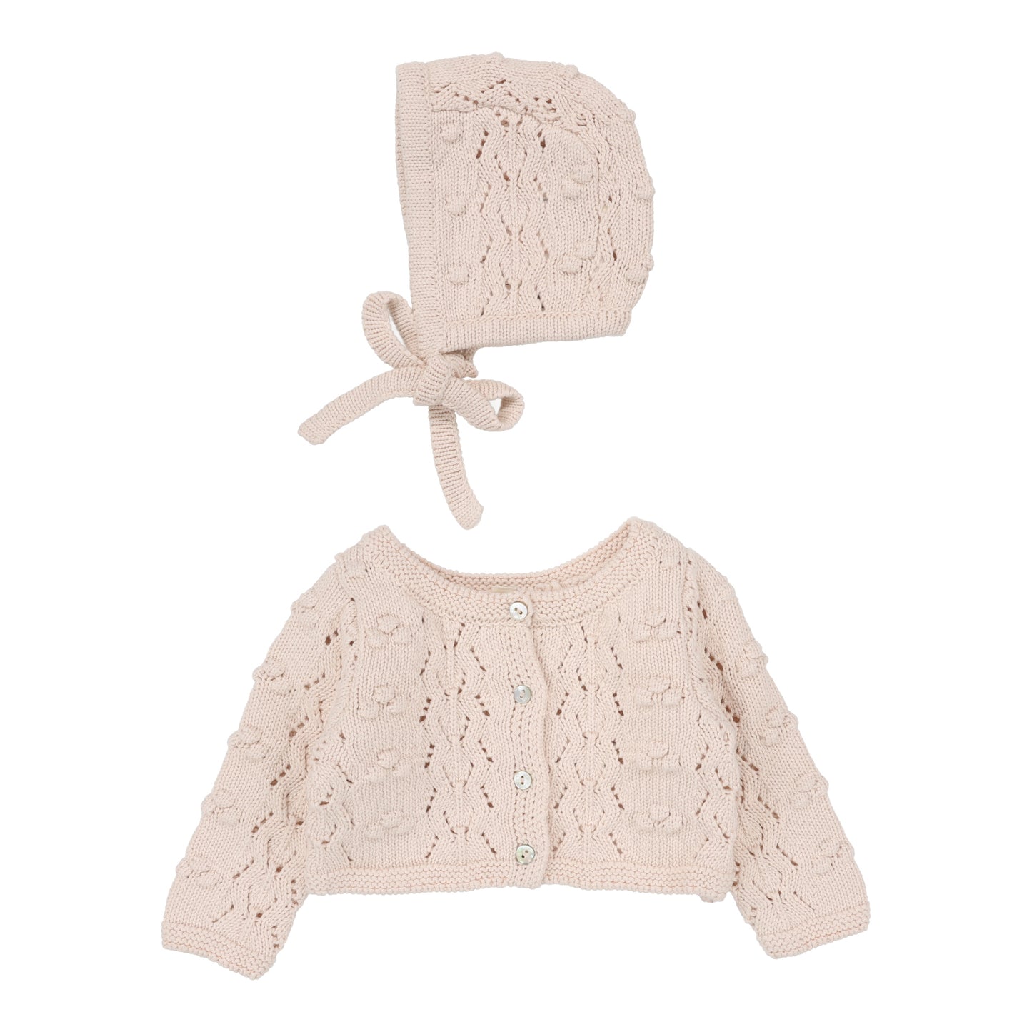Lilette Popcorn Weave Cardigan + Hat - Petal