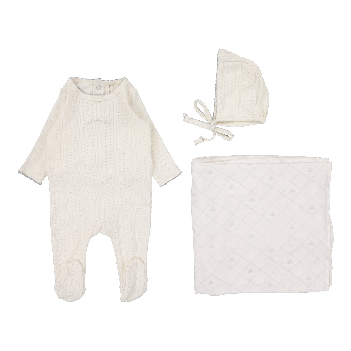 Lilette Pointelle Graphic Layette Set-Cream/Blue Crown