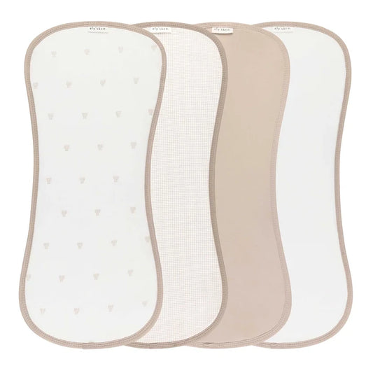 Ely's and Co 4 Pack Jersey Absorbant Burp Cloths - Gingham Bear -Tan