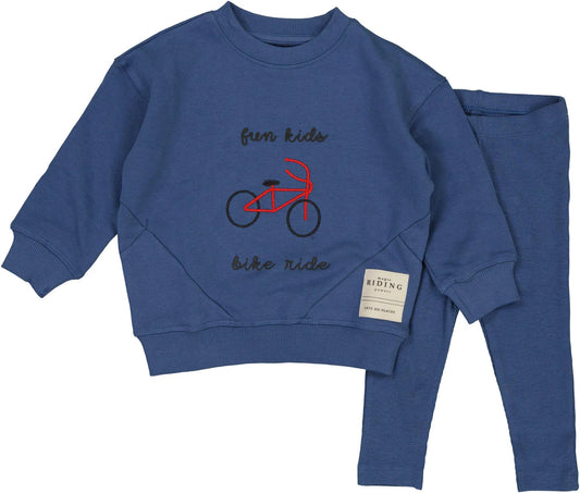 Lil Legs Bike Sweatshirt Set - Vintage Blue