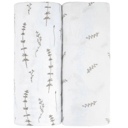 Ely's and Co Bassinet Sheet 2 Pack Forest Grey Leaf + Floral