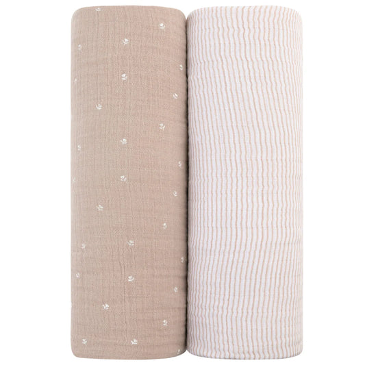 Ely's and Co 2 Pack Muslin Swaddle Mauve Tulip | Stripes