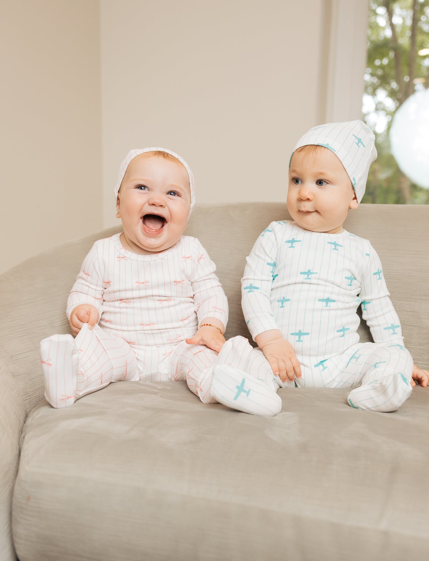 Little Label Blue Airplane Print Footie Set