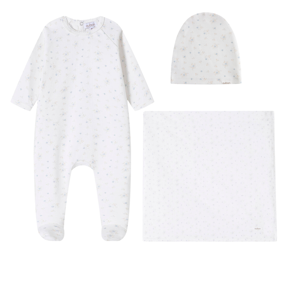 Oubon Floral Cluster Print Layette Set- Blue
