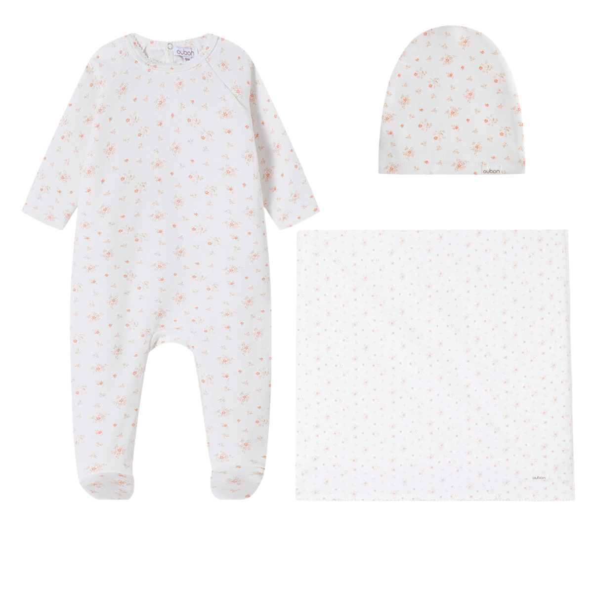 Oubon Floral Cluster Print Layette Set- Pink