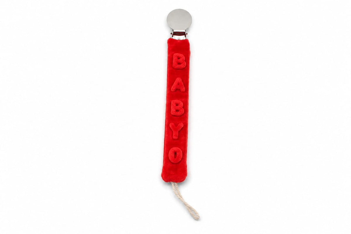 BabyO Embossed Red Pacifier Clip