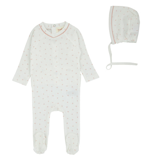 Bondoux Pink Butterfly Print Girls Footie Set