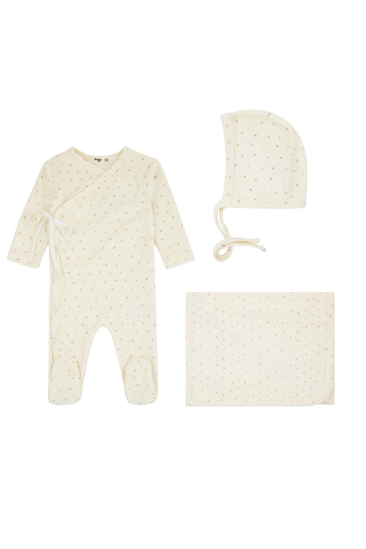 Noggi Dot Pattern Velour Wrap Layette Set Girl