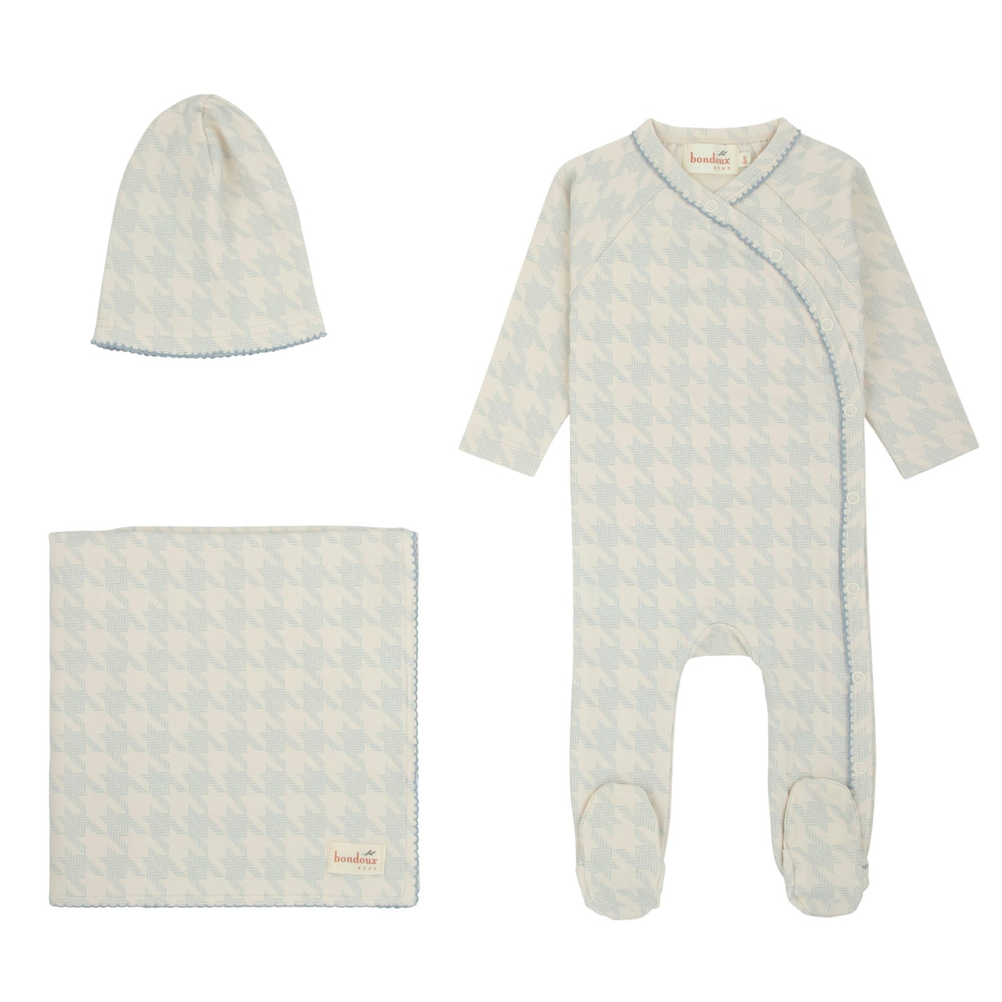 Bondoux Houndstooth Blue Print Boys Layette Set