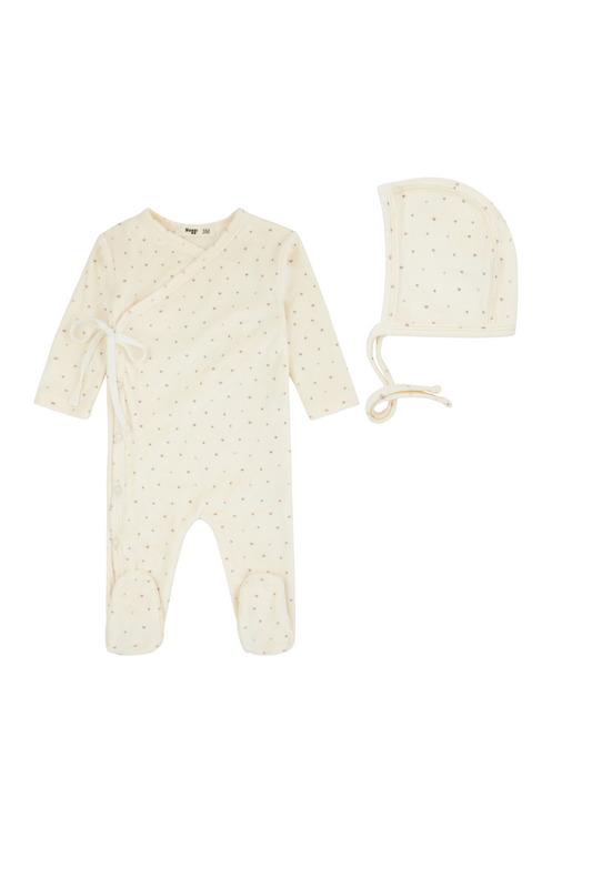 Noggi Dot Pattern Velour Wrap Footie  +Bonnet -Girl