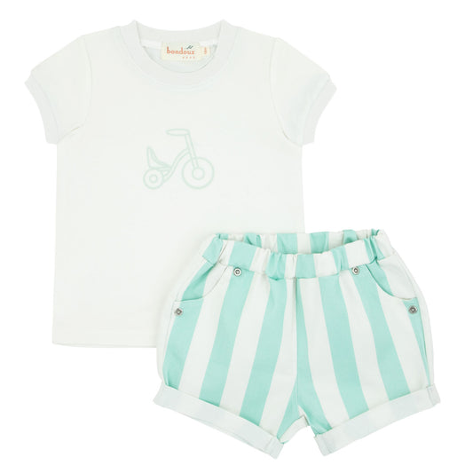 Bondoux White Top With Neon Green Striped 2Pcs Set