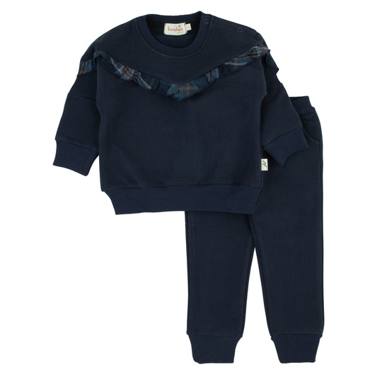 Bondoux Navy Plaid Patch 2 Piece-Girls