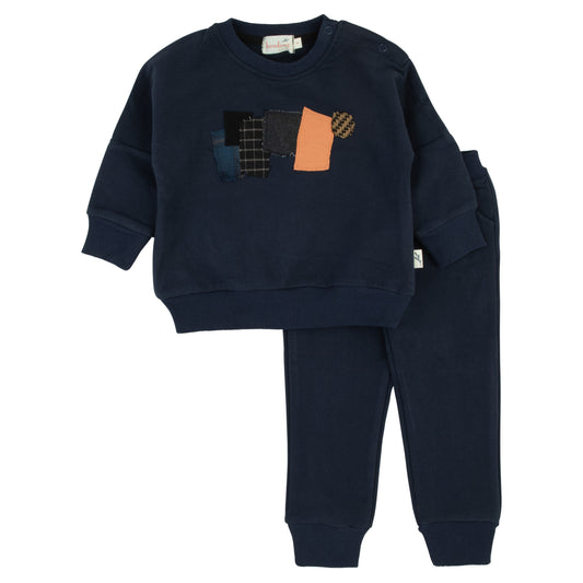Bondoux Navy Plaid Patch 2 Piece-Boys
