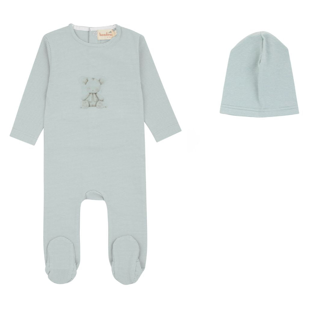 Bondoux Blue Striped Boys Footie Set