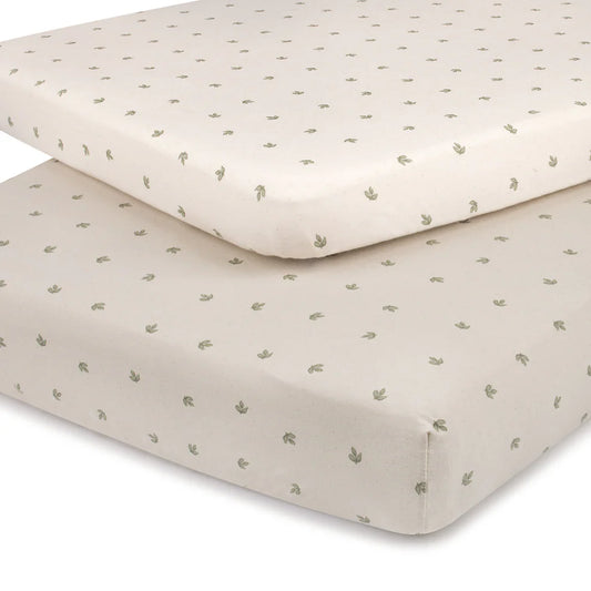 Ely's and Co Pack n Play Sheet 2 Pack Vintage Leaf Collection - Sage