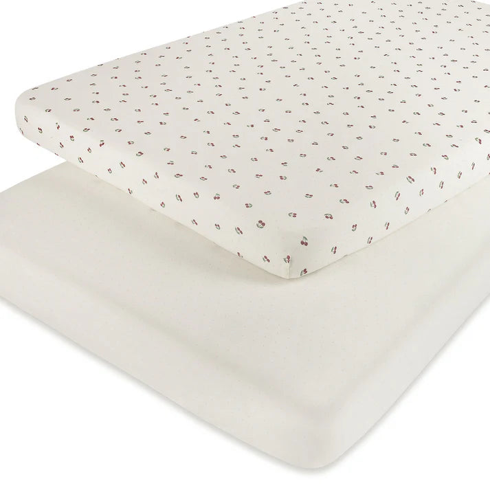 Aurora 2 Pack Cherry Print Bassinet Sheets- Red