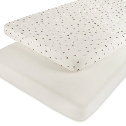 Aurora 2 Pack Cherry Print Bassinet Sheets- Red