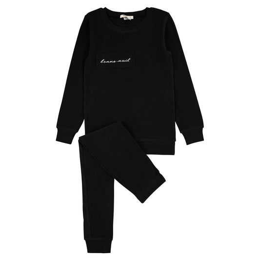 Noggi Velour Patch Loungewear Set -Black