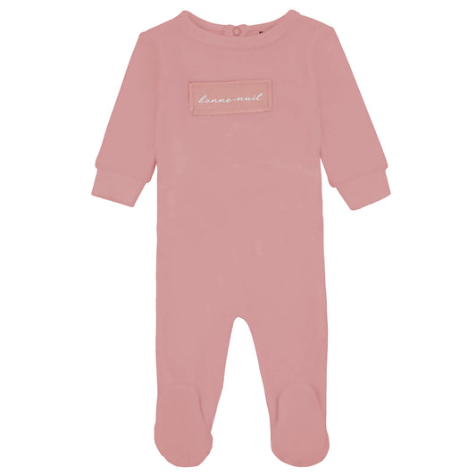 Noggi Velour Patch Footie- Mauve