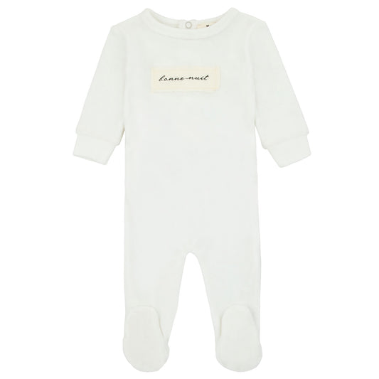 Noggi Velour Patch Footie- White